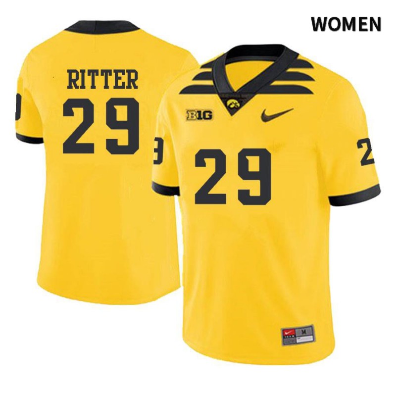 Women's Iowa Hawkeyes NCAA #29 Jackson Ritter Yellow Authentic Nike Alumni Stitched College Football Jersey FB34N11JS